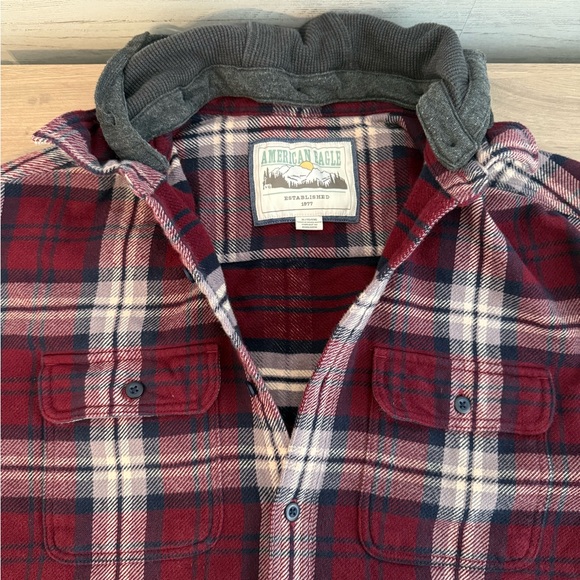 American Eagle Plaid Flannel Hooded Button Up Jacket Sz XL - Picture 2 of 5